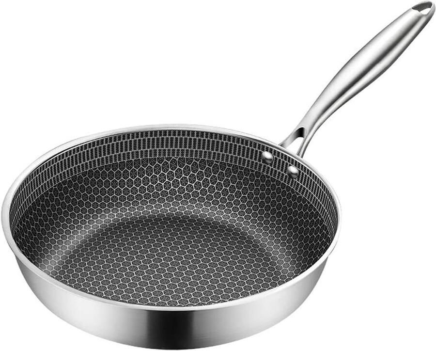 Koekenpan Steelpan Wok Koken met minder olie Krasbestendig honingraatpatroon 24 cm Zilverkleurig