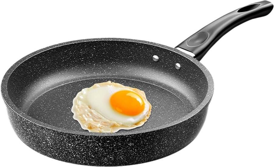 Koekenpan Steencoating Koekenpan Inductie Eieren Bakken Efficiënte Warmteverdeling 25 cm Diameter Zwart
