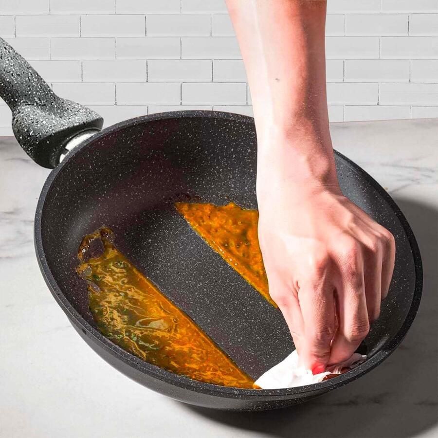 Koekenpan Steenlook Koekenpan Zonder Olie Gezond Koken Krasbestendige Coating 28 cm Zwart