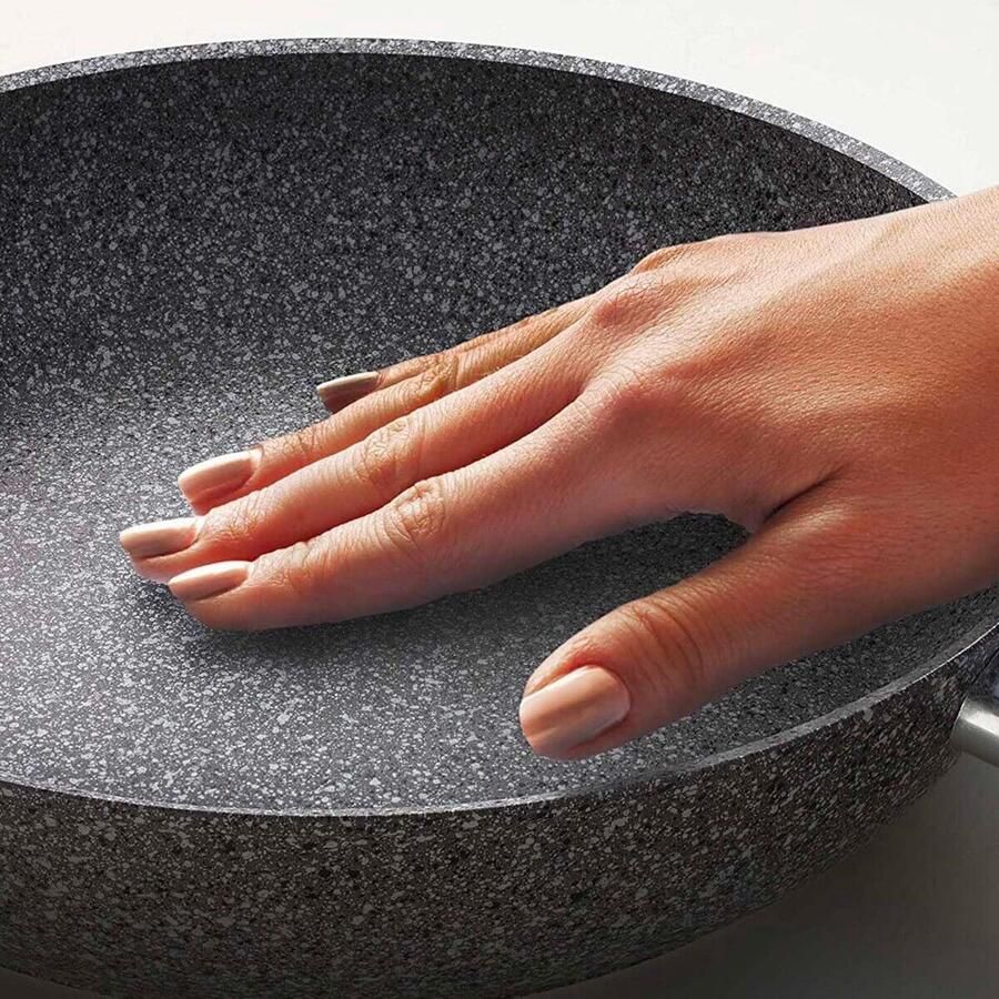 Koekenpan Steenlook Koekenpan Zonder Olie Gezond Koken Krasbestendige Coating 28 cm Zwart