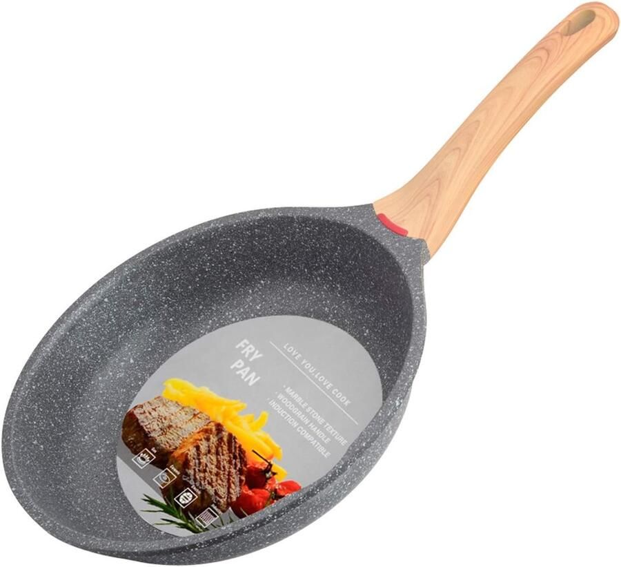 Koekenpan Steenpan Gezond Koken Temperatuurindicator 28 cm Roze Rood