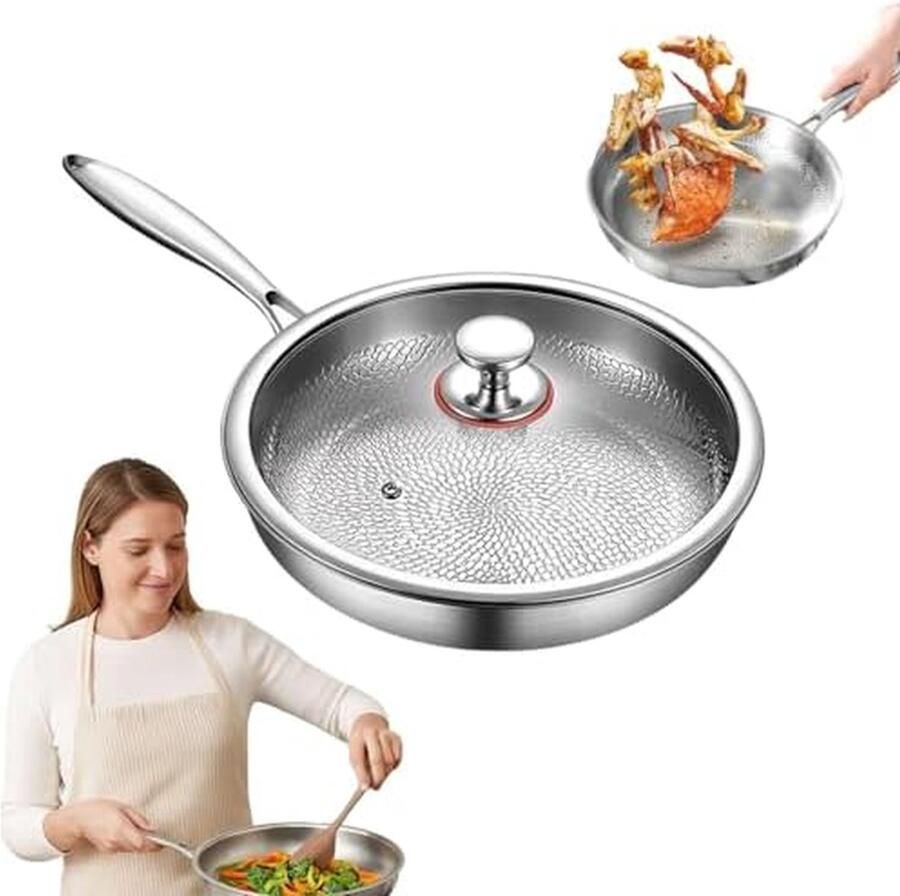 Koekenpan Titanium Antiaanbakpan Gehamerd Gezond Koken Gelijkmatige Warmte 26 cm Zilver