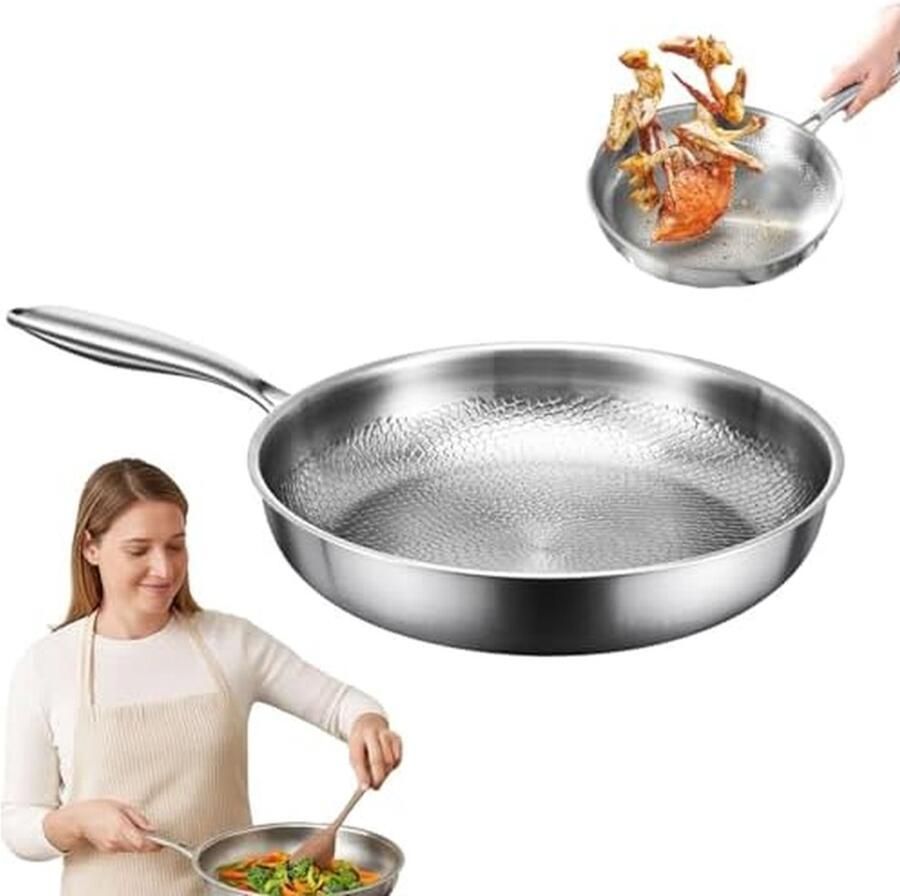 Koekenpan Titanium Antiaanbakpan Pan Gezond Koken Gehamerd Ontwerp 26 cm Grijs