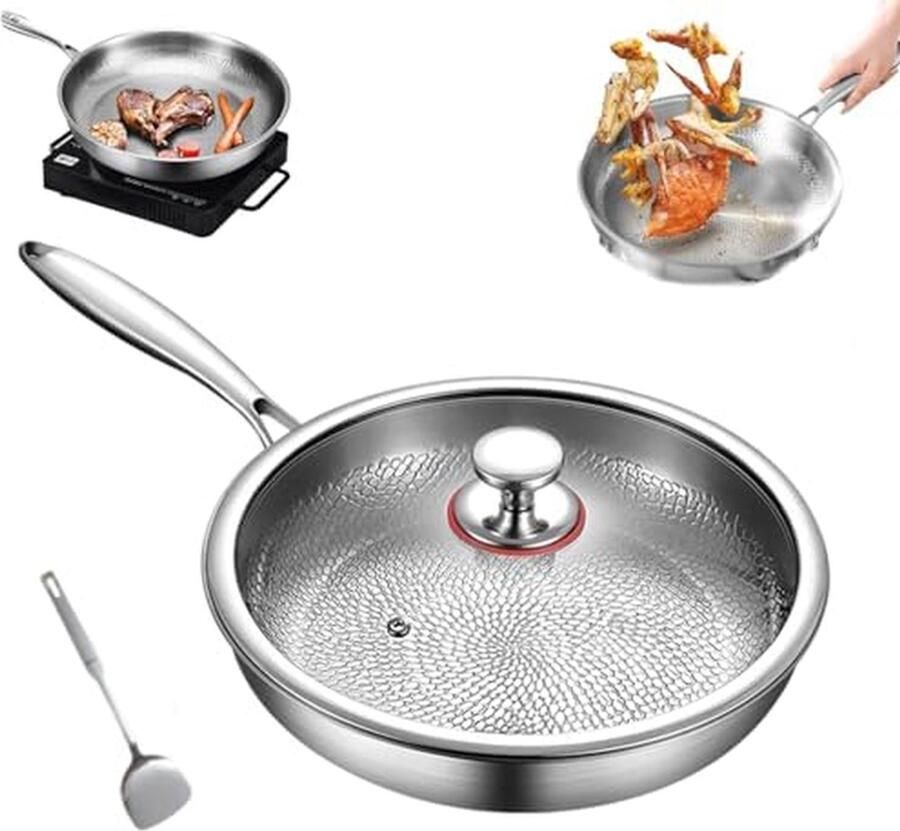 Koekenpan Titanium Koekenpan Antiaanbak Gezond Koken Krasbestendig Gifvrij 29 cm Zilverkleurig