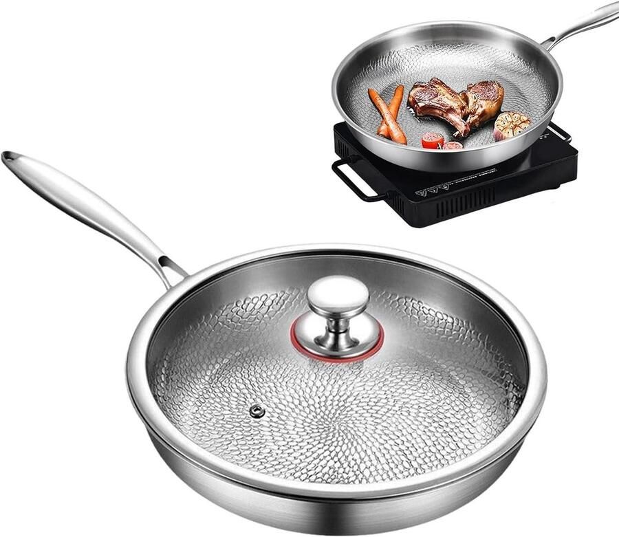 Koekenpan Titanium Koekenpan met deksel Gezond Koken Anti-aanbak laag 30 cm Meerkleurig