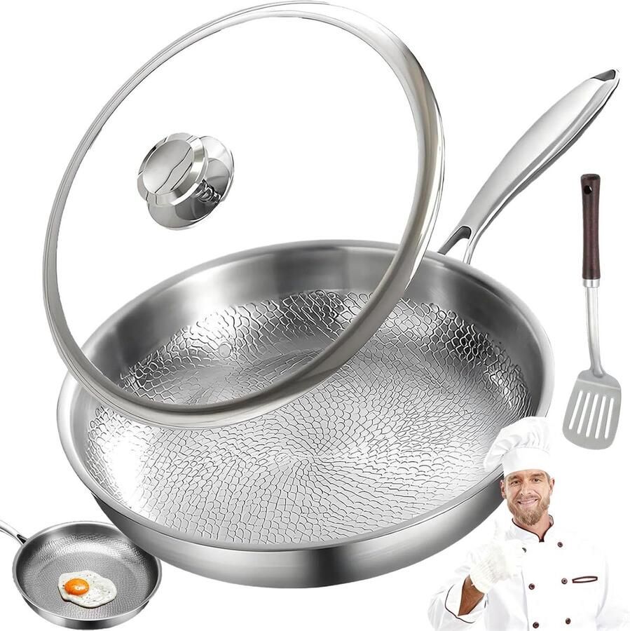 Koekenpan Titanium pan Hoge temperaturen Krasbestendig oppervlak 22 cm Zilver