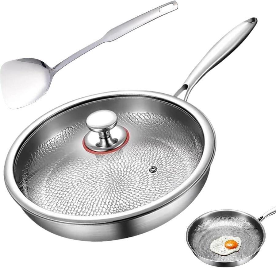 Koekenpan Titanium staal Pannenkoeken Bakken Non-stick coating 26 cm Zilver