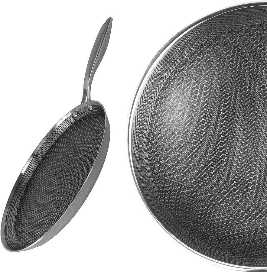 Koekenpan van roestvrij staal 28 cm inductie antiaanbak honingraatstructuur voor pannenkoeken en crêpes
