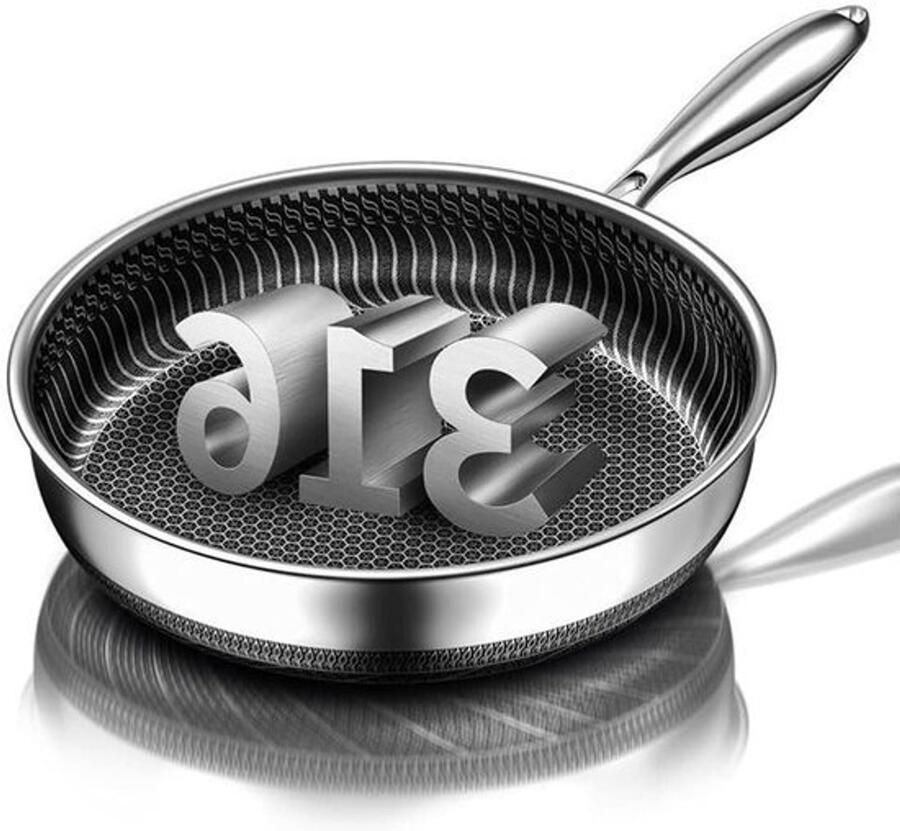 Koekenpan van roestvrij staal Antiaanbak-wok Voor dagelijks koken Microgegraveerde bodem 30 cm Zilver