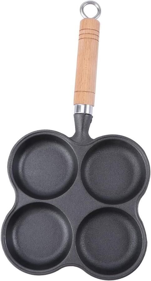 Koekenpan Vier Gaten Omeletpan Pannenkoekenpan Ontbijt Maken Antiaanbaklaag 38x18cm Zwart