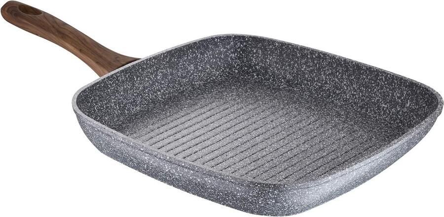 Koekenpan Vierkant Grillpan Braadpan Koken Bakken Gesmeed Aluminium 28x28 cm Grijs Marmer