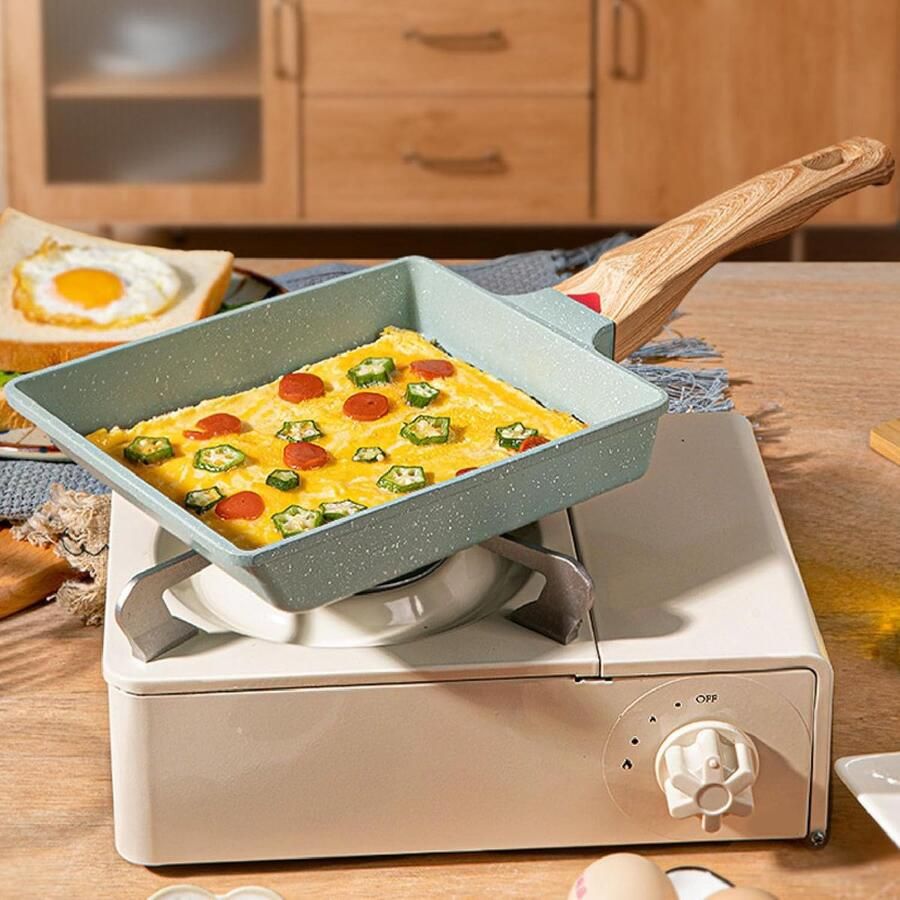 Koekenpan vierkant Mini pan ei Ontbijt bereiden Antiaanbak keramisch Compact formaat Groen