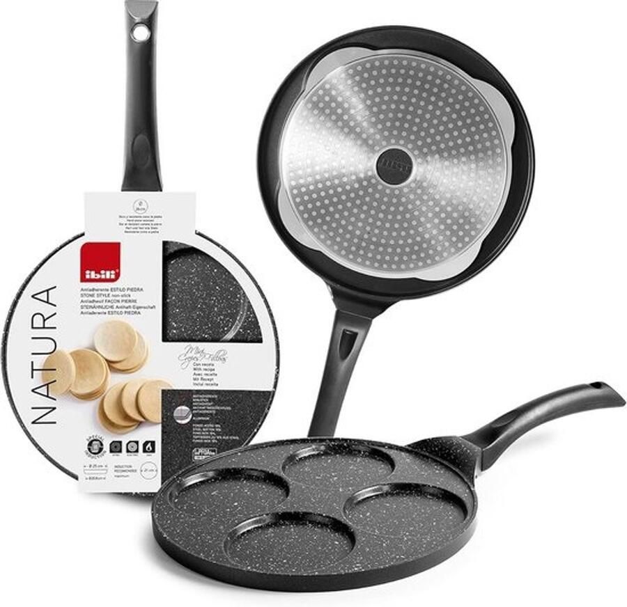Koekenpan voor 4 Minicrêpes 26 cm Gegoten Aluminium Antiaanbaklaag Geschikt voor Inductie