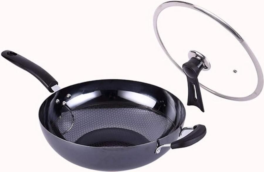 Koekenpan Wok Antiaanbakpan Dubbele Oor Gezond Koken Snelle Warmtegeleiding 32cm Zwart
