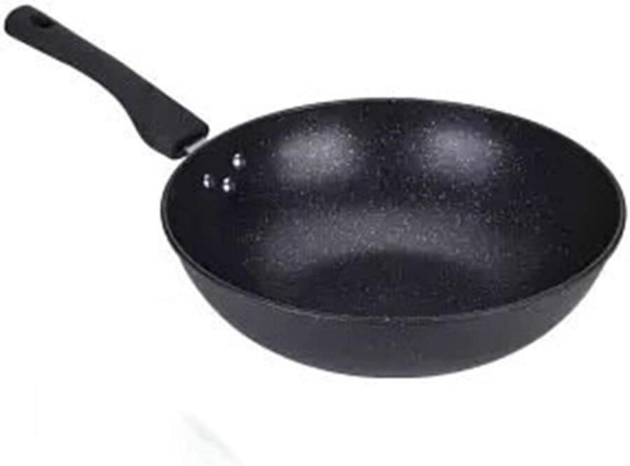 Koekenpan Wok Hittebestendige pan Veelzijdig koken Houten handvat 30 cm Zwart