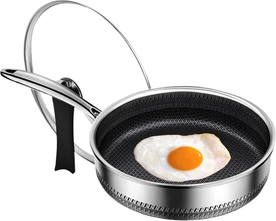 Koekenpan Wok Koekenpan met deksel Veelzijdig koken Antiaanbaklaag 32 cm Zwart