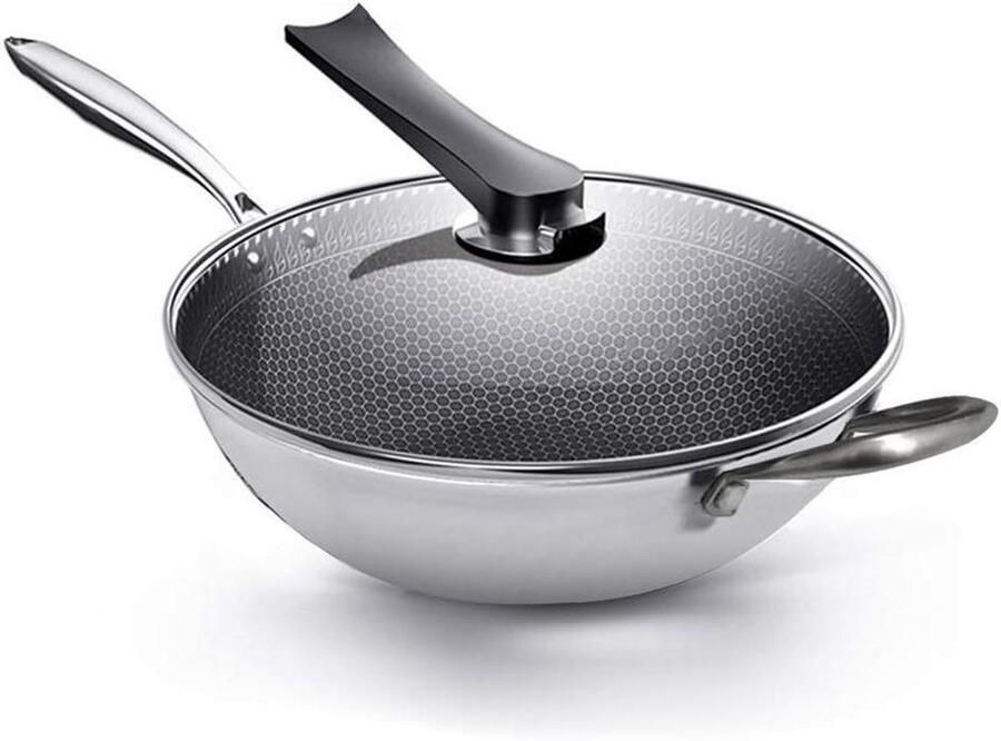 Koekenpan Wok pan Koken thuis Antiaanbaklaag honingraat 34 cm Zilver