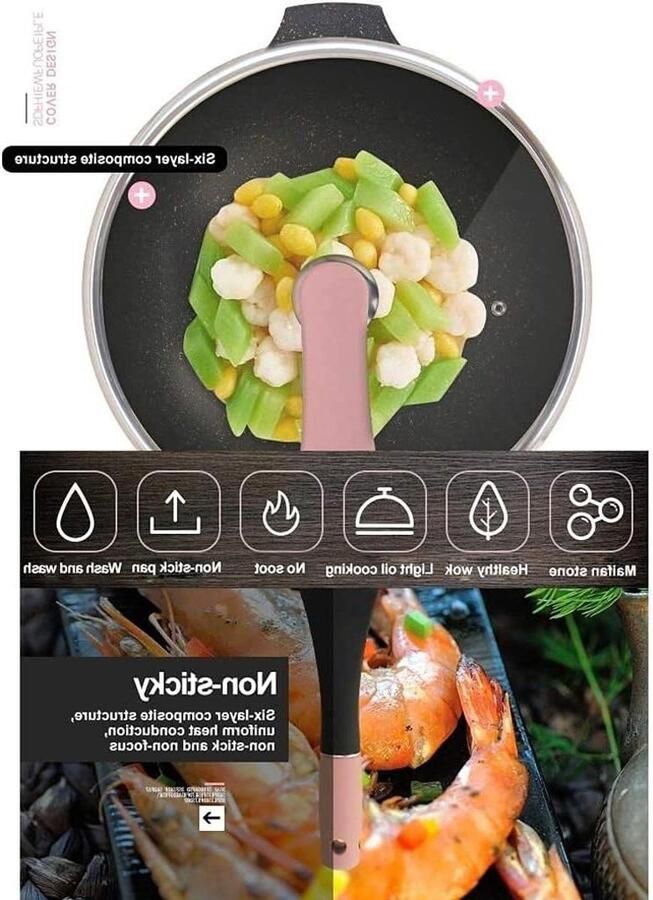 Koekenpan Wok pan Mee Koken Standable Deksel 32cm Diameter Roze
