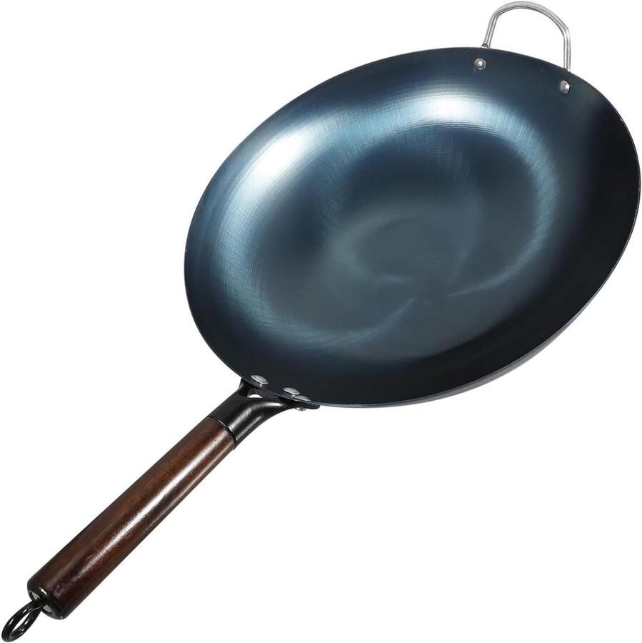 Koekenpan Wok pan Thuis koken Houten handvat 55 cm Zwart