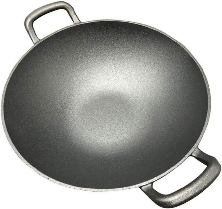 Koekenpan Wok Wokpan Antiaanbak Veelzijdig Koken Met Helper Handvat Duurzaam Gietijzer Zwart