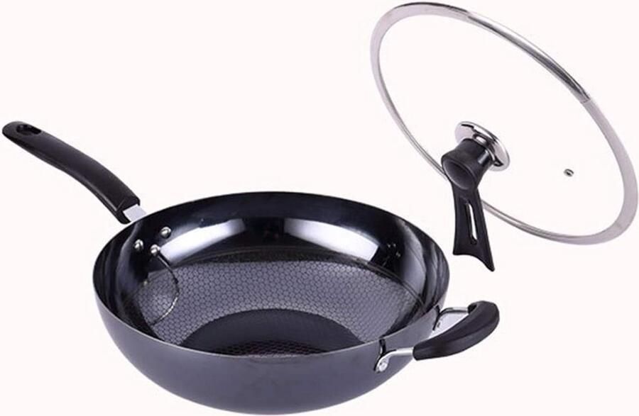 Koekenpan Wokpan Antiaanbak Gezond Koken Dubbele Oor Handvat 32 cm Zwart