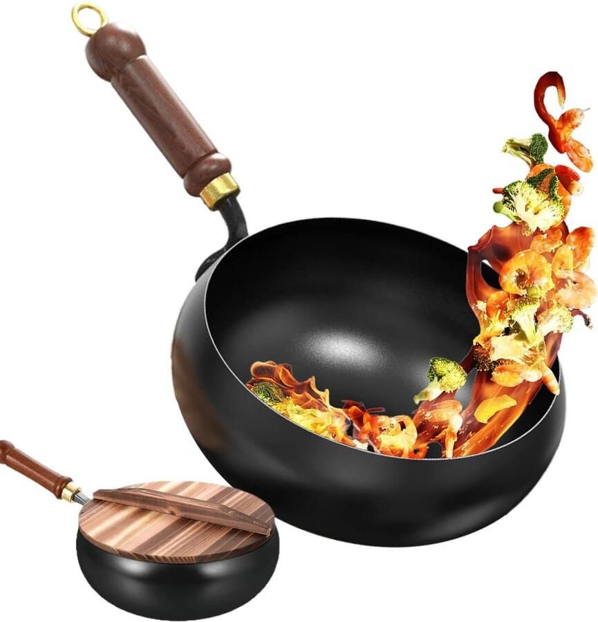 Koekenpan Wokpan Bakpan Roerbakken Koken Natuurlijke Antiaanbaklaag 28 cm Houtkleurig