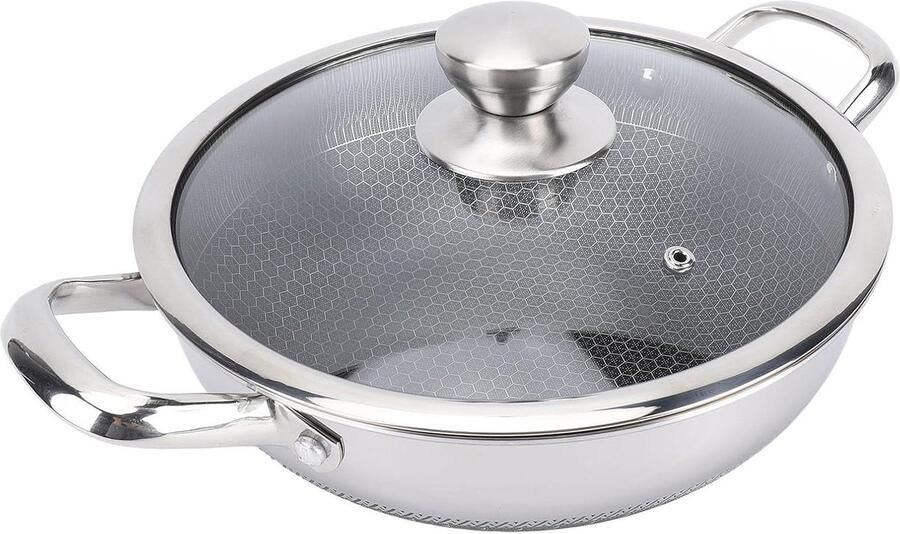 Koekenpan Wokpan Braadpan Gezond Koken Dubbelzijdige Honingraat Bodem 30cm Zilver