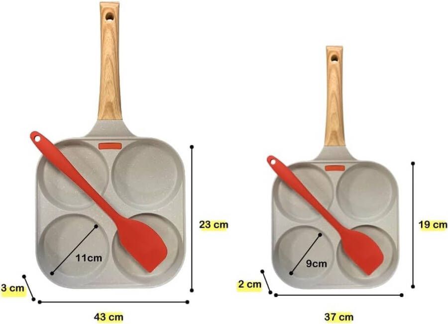 Koekenpan XL met 4 vakken anti-aanbaklaag geschikt voor alle warmtebronnen en siliconen spatel - Foto 2