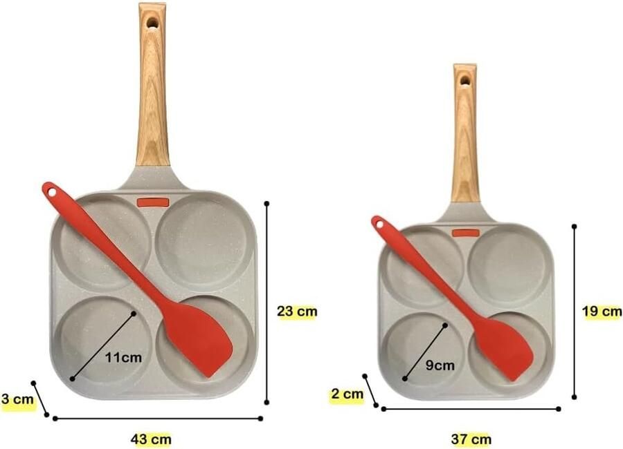 Koekenpan XL met 4 vakken anti-aanbaklaag geschikt voor alle warmtebronnen en siliconen spatel