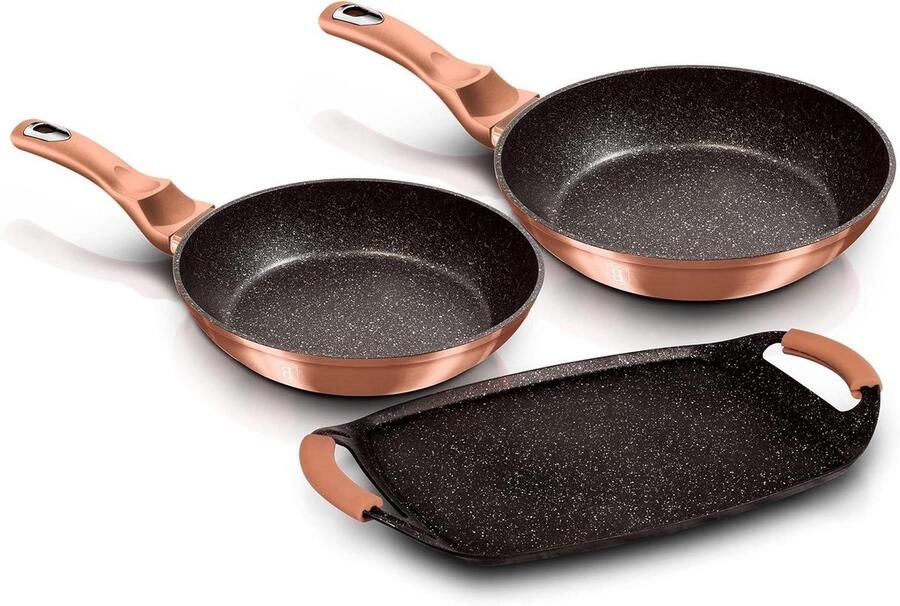 Koekenpannen en Grillplaat Koekenpan Set Koken en Bakken 3-laags Marmer Anti-aanbaklaag 22-26 cm Rose Gold