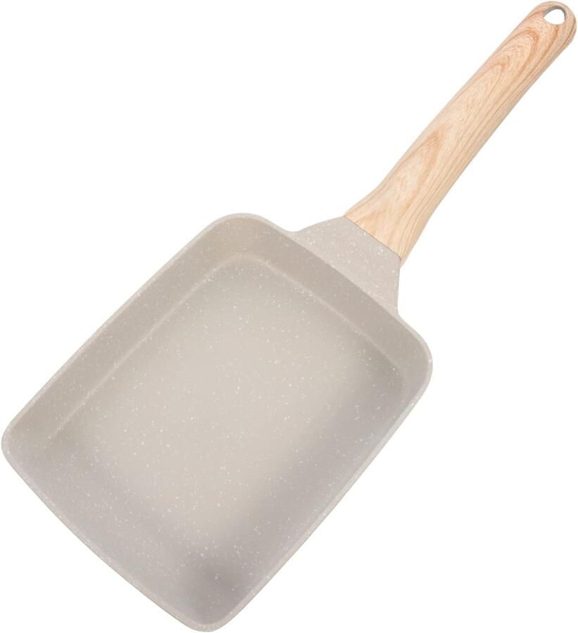 Koekenpannenset Ronde Pan Antiaanbakpan Keuken Ontbijt Maken Comfortabele Houtnerf Handgreep 13.76 x 5.89 In Beige