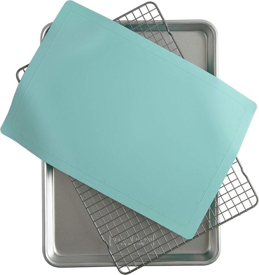 Koekjes Bak Set Bakplaat Set Koekjes Bakken Roestvrij Aluminium 45.5 x 32.8 cm Met Aqua Bakmat