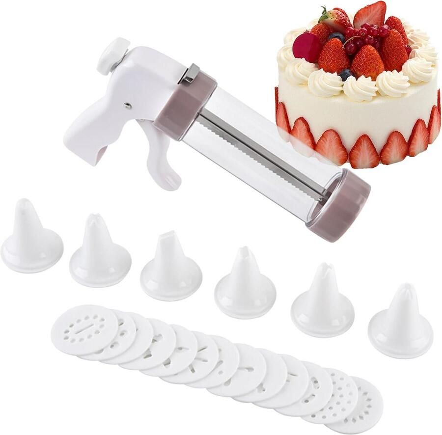 Koekjesmaker Apparaat Koekjespers Bakgereedschap Zelf Koekjes Maken 13 Vormschijven 22x14.5 cm Wit