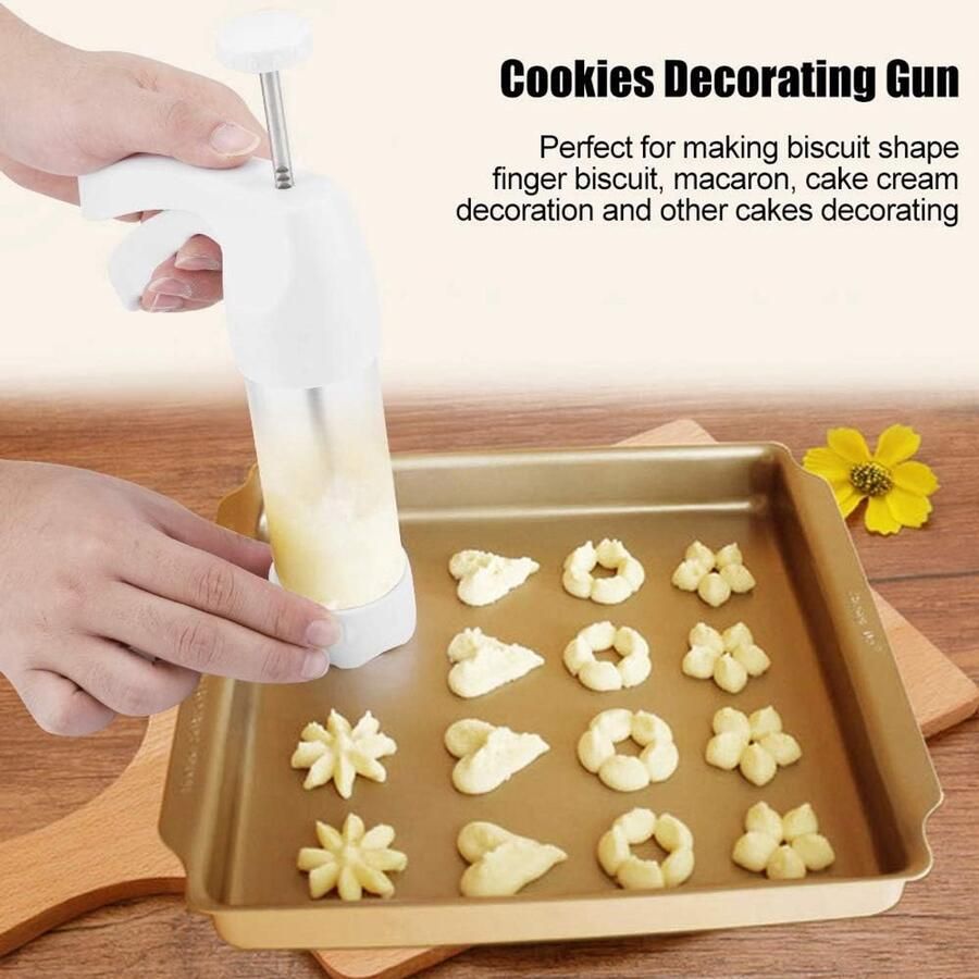 Koekjesmaker Pers Koekjespistool Decoratie Koekjes Bakken Met 18 Mondstukken 22 cm Zilver