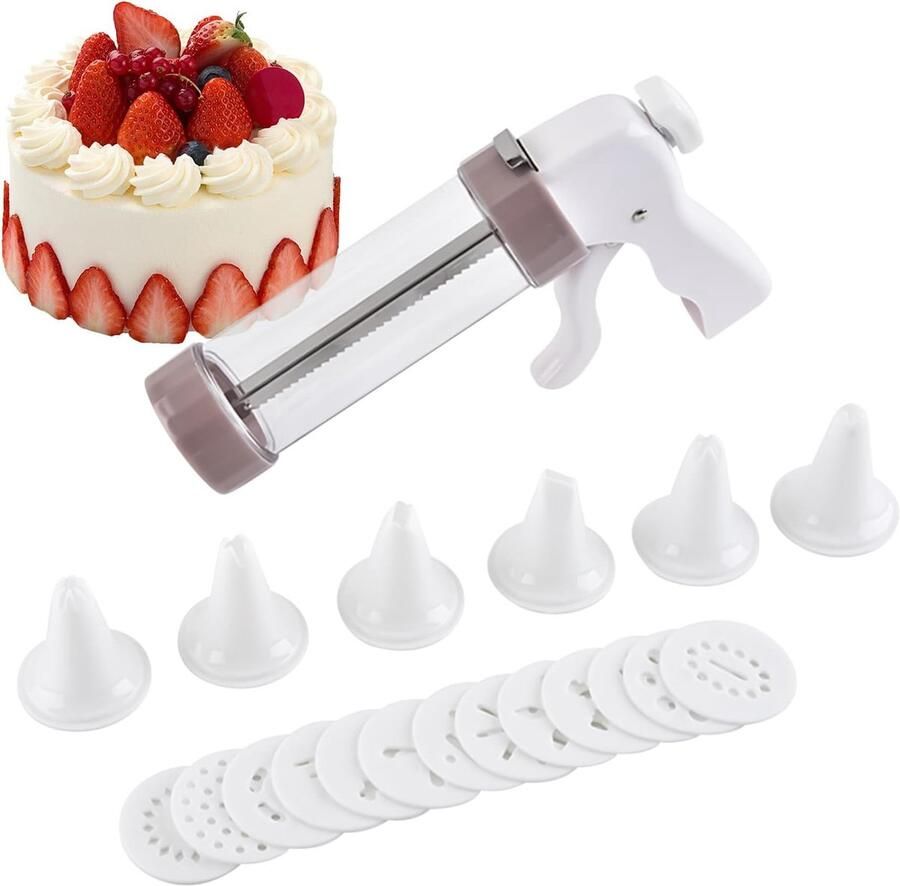 Koekjesmaker Apparaat Koekjespers Bakgereedschap Huisgemaakt Bakken Multifunctioneel Ontwerp 13 Vormschijven 6 Spuitmonden Wit