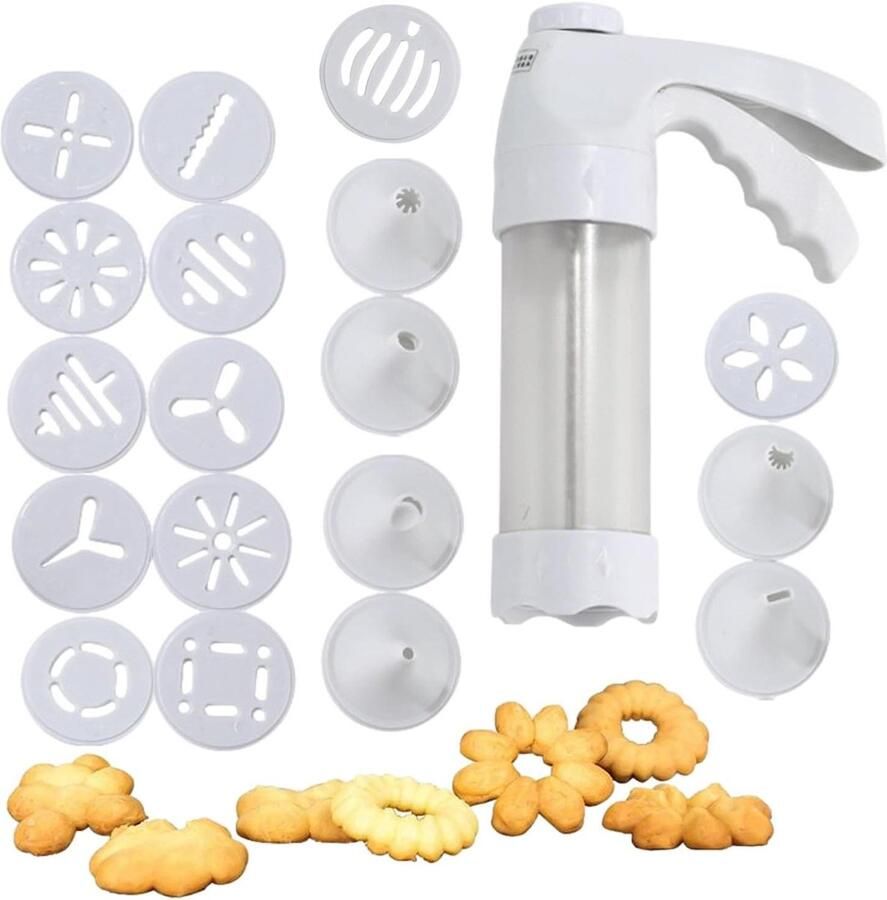 Koekjespers Koekjesmaker machine Thuis bakken Roestvrijstalen pers 28.5 x 21.9 x 6.7 cm Wit