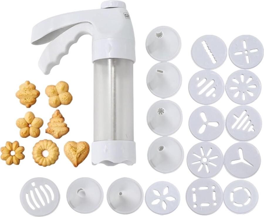 Koekjespers Koekjespistool Deegspuit Zelfgebak Gebak Maken 12 Schijven 6 Mondstukken 22 cm Wit