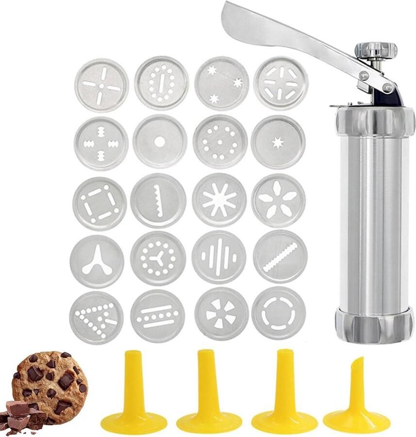 Koekjespers Machine Koekjesmaker Churro Maker Zelf Koekjes Maken Aluminiumlegering Behuizing 20 Schijven 4 Mondstukken Zilver