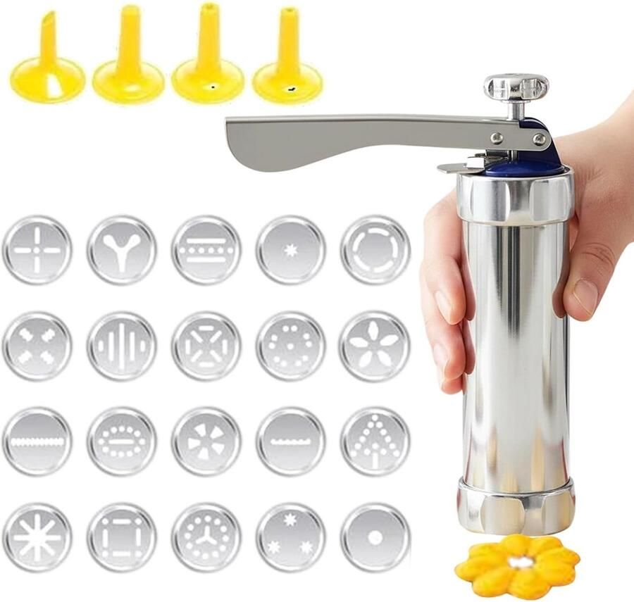 Koekjespers Machine Koekjesmaker Set Thuis Bakken 20 Verschillende Vormen 22 x 15.5 cm Zilver