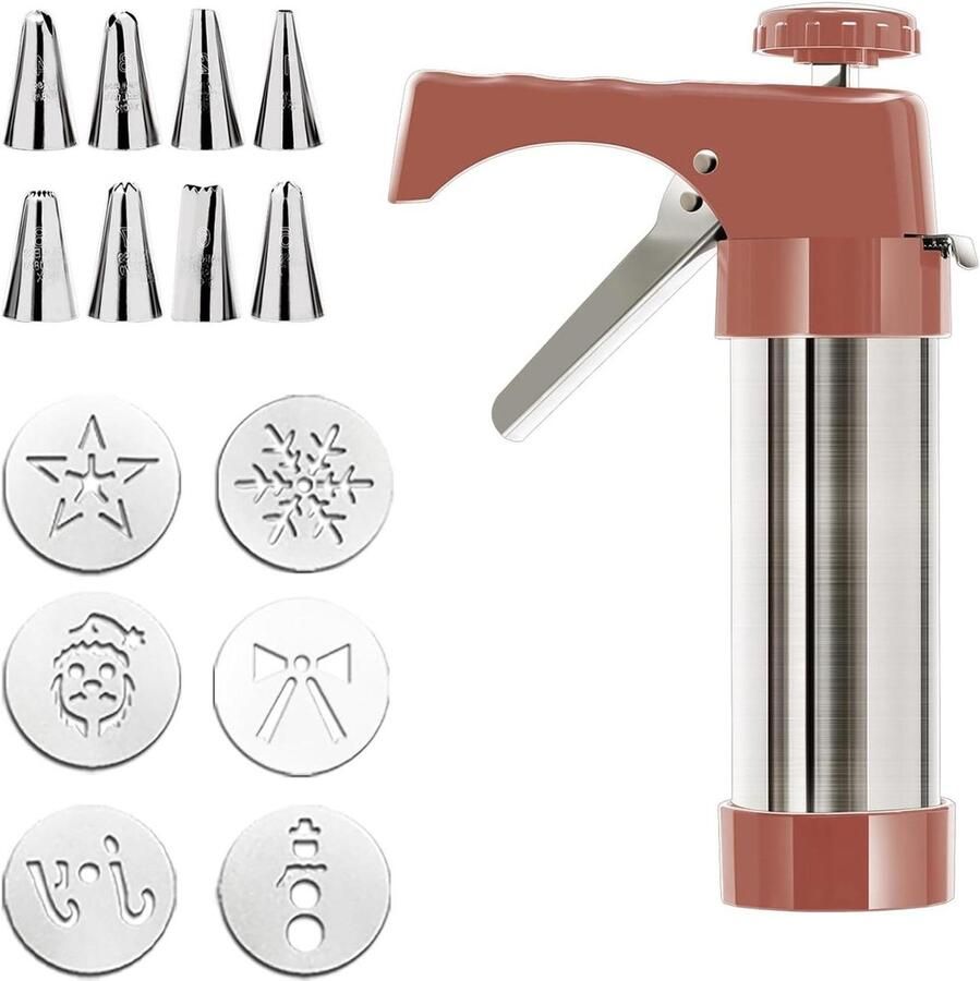 Koekjespers Maker Bakgereedschap Set Koekjes Decoreren 13 Platen 8 Tips 15x22 cm Zilverkleurig