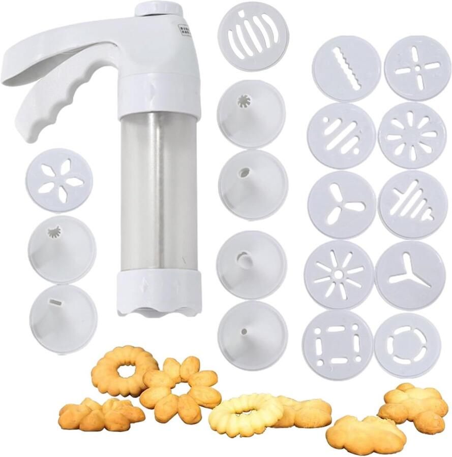 Koekjespers Set Bakvorm Machine Zelf Koekjes Maken Veelzijdige Spuitmonden 22x14cm Wit