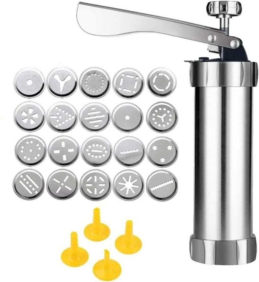 Koekjespers Set Koekjesmaker Bakken Zelf Koekjes Maken 24 Delige Set 17 cm Cilinder Zilver