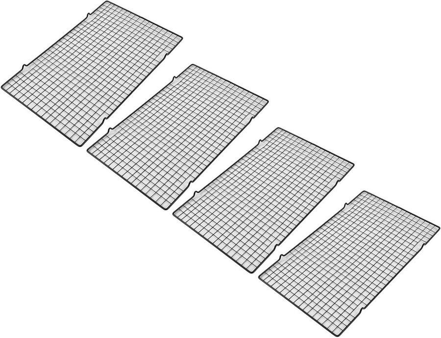 Bakrekken 4 stuks Rooster Grill Koelen en Bakken Vaatwasmachinebestendig 40.4 x 25 cm Zilverkleurig