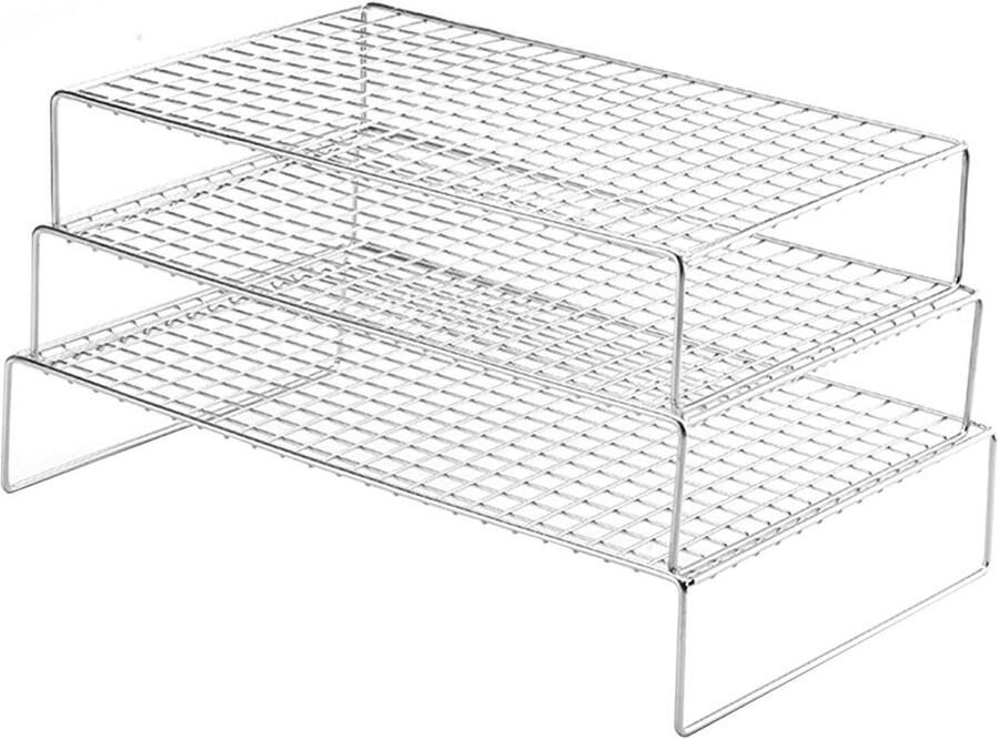 Koelrek Bakken Drogen Grillen Keuken Organisatie Stapelbaar 3-Laags 42 x 26 x 10 cm Zilver - Foto 1