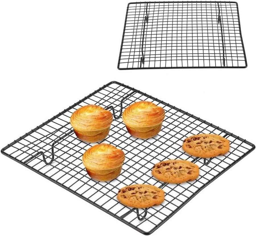 Koelrek Roestvrij Staal Bakrek Ovenrek Bakken en Grillen Corrugated Oppervlak 26 x 23 cm Zilver