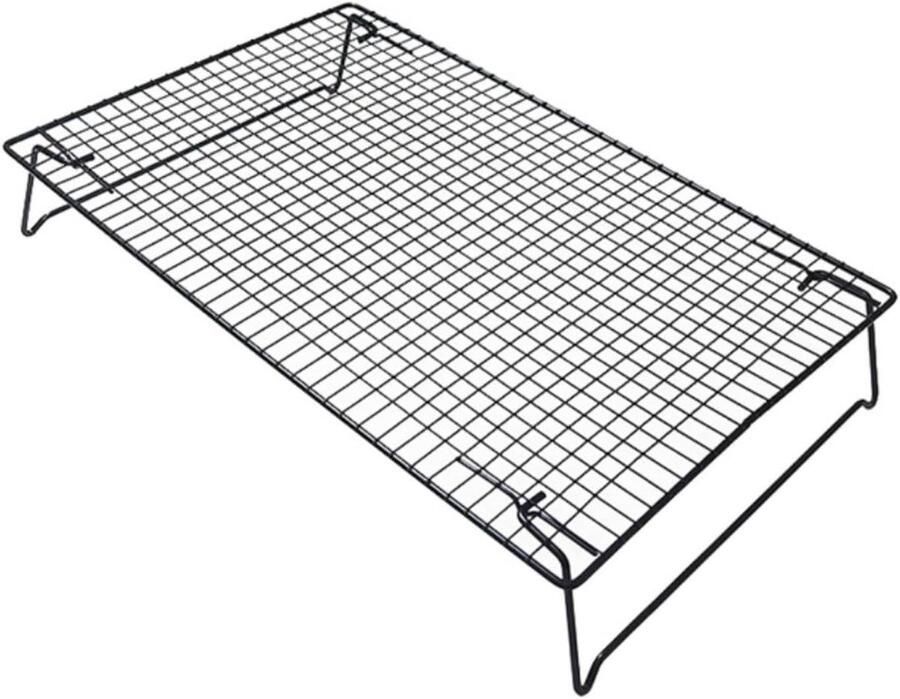 Koelrek Stapelbaar Bakrooster Draad Bakken Koken Grillen Opvouwbare Poten 42.5 x 27.7 cm Zwart
