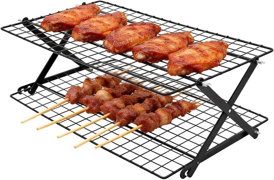 Koelrek Taart Bakrek Oven Koelen en Drogen Inklapbaar 2 Lagen 43.5 x 25 cm Zwart