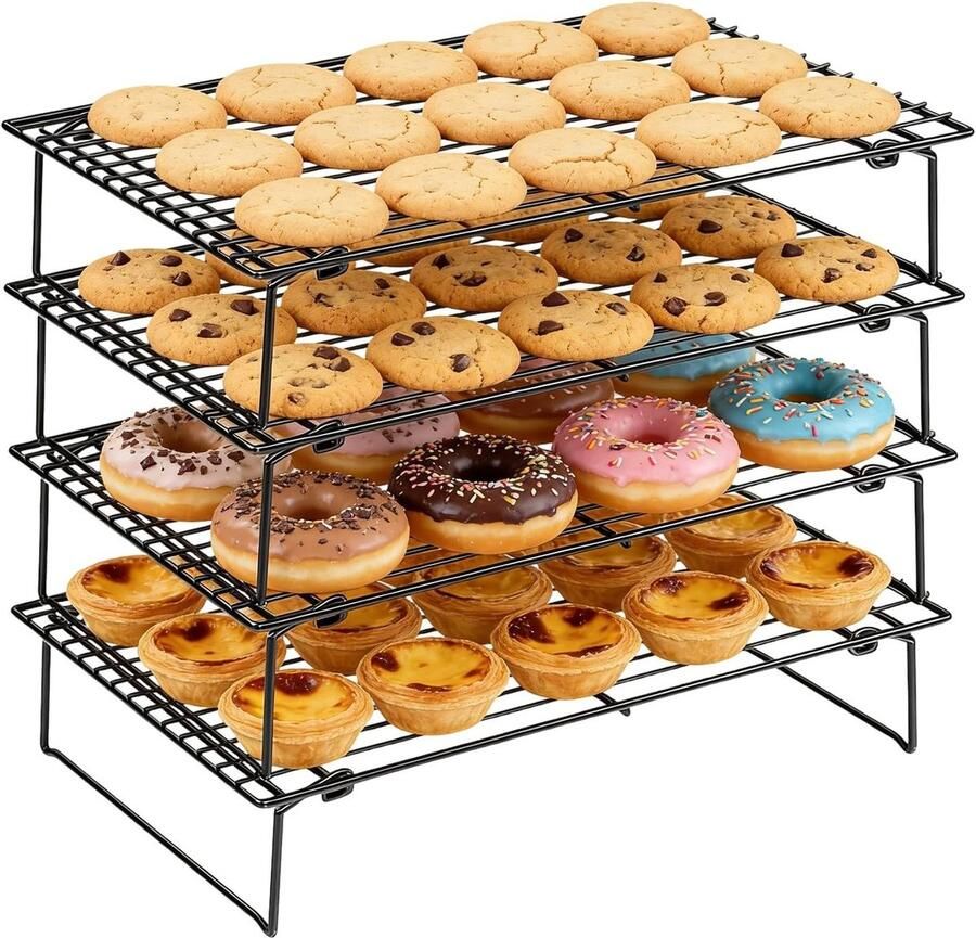 Koelrekken voor Koken en Bakken 4 Niveaus Vouwbaar 26 x 41 cm Ideaal voor Koekjes Oven- en Vaatwasserbestendig Antiaanbaklaag en BPA-vrij