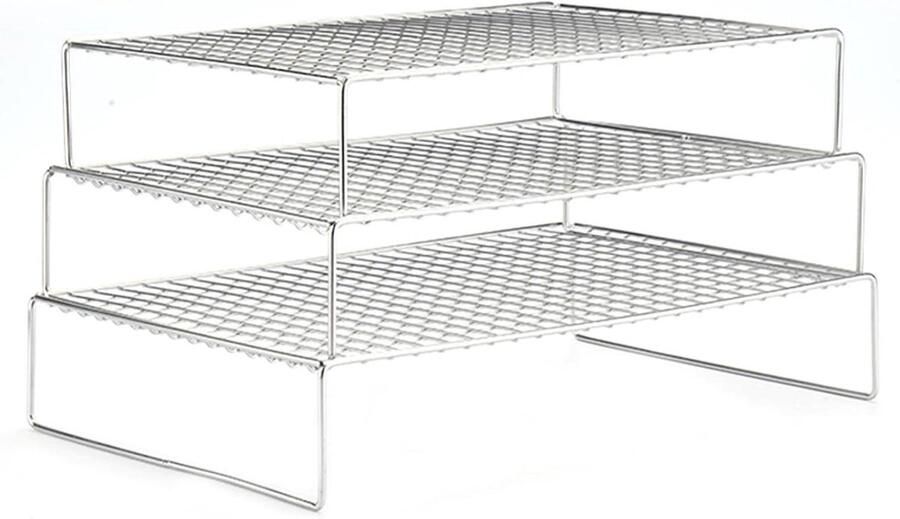 Koelrooster Bakken Bakrek Oven Keukenwerk Stapelbaar Ontwerp 3 Lagen Zilver