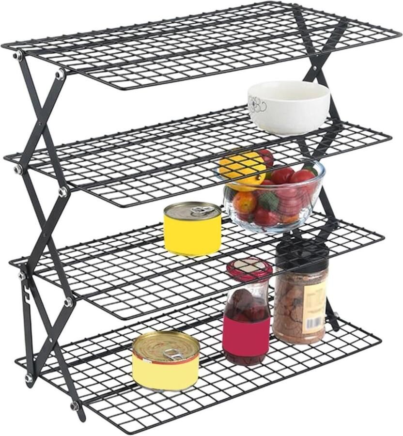 Koelrooster Opvouwbaar Grillrooster Bakrek Bakken en Grillen Opvouwbaar 4 Niveaus 47 x 28 x 12 cm